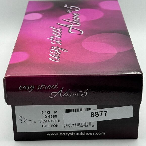 Easy Street Alive@5 Chiffon Silver Glitter Dance Pumps 2.5" Closed Toe Heels 9.5 - Picture 9 of 11